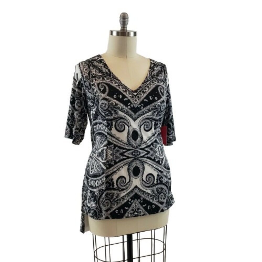 Melissa Masse Black White Medallion Tunic Top